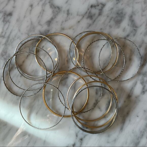 Set of gold and silver toned bangle bracelets gypsy boho whimsy - Picture 2 of 2